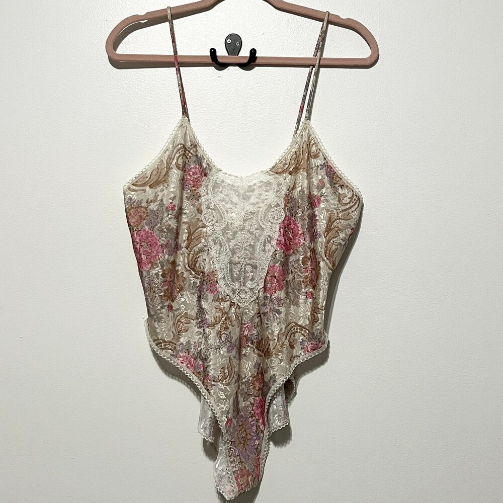 Vintage Bodysuit M Floral Lace Shabby Chic Coquette Romantic Victorian Boudoir